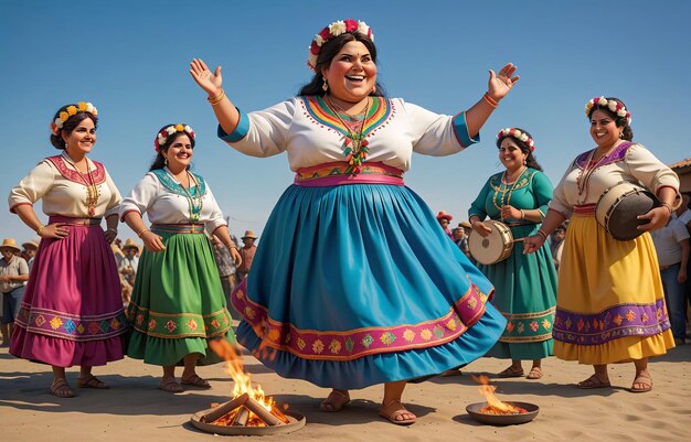 Photo a group of women in traditional dress dancing on the beach