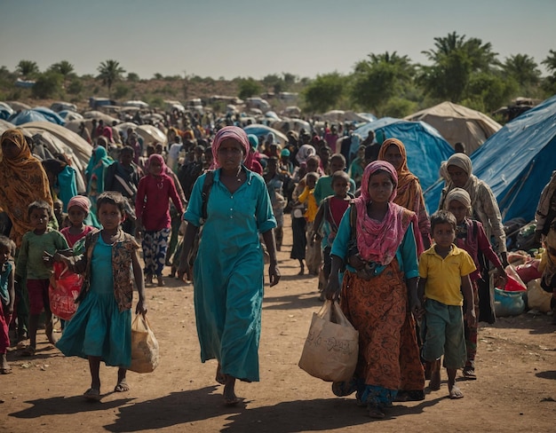 Photo a group of women walking with a blue tarp on their heads