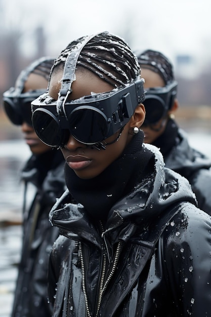 Photo a group of women wearing black goggles