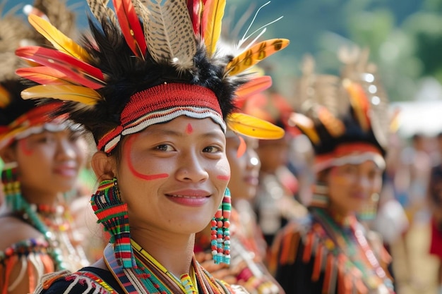 a group of women wearing colorful headdresses