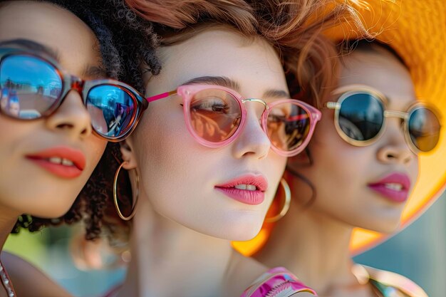 Photo a group of women wearing pink sunglasses with pink frames