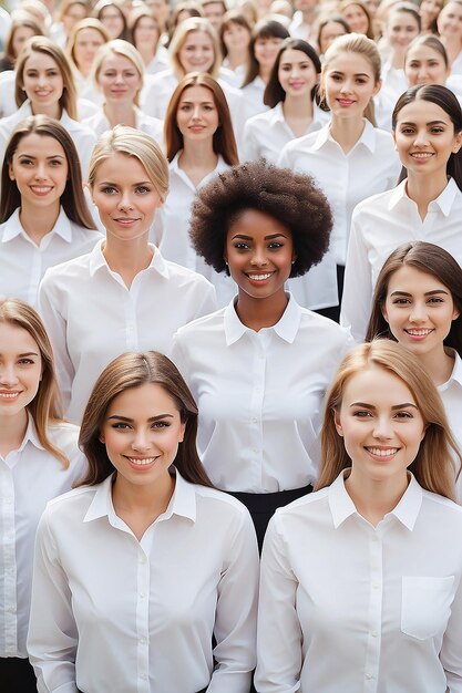 Photo group of women in white shirt in team march 8 world womens day