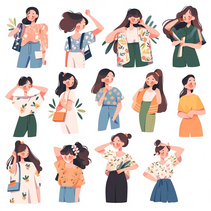 Photo さまざまな服装と花を着た女性のグループ ai generative
