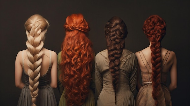 Photo a group of women with long hair and red hair are standing in a row.