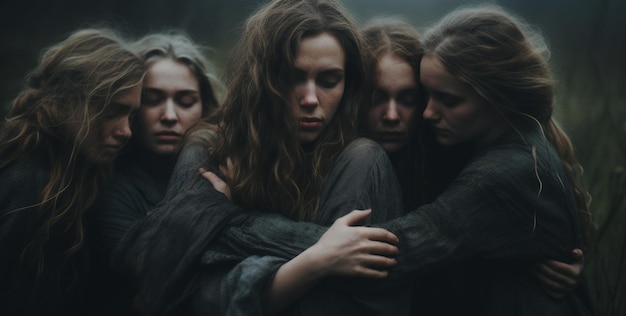 Foto un gruppo di donne con una tenuta l'una dall'altra