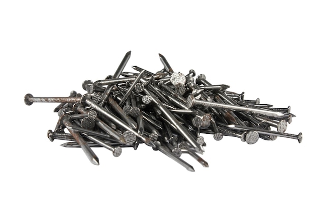 Photo group of wood metal nails for construction isolated on white background