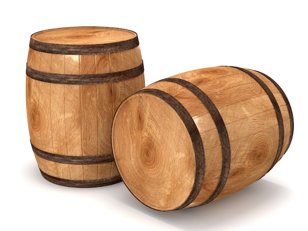 Group of Wooden Barrels isolated on white background