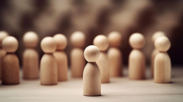 A group of wooden people stand in a circle, one of which is labeled as'the word'on it '