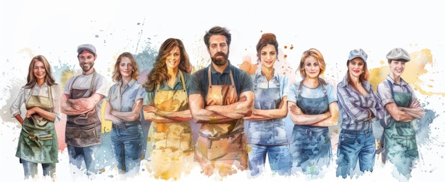 Group of worker in watercolor style