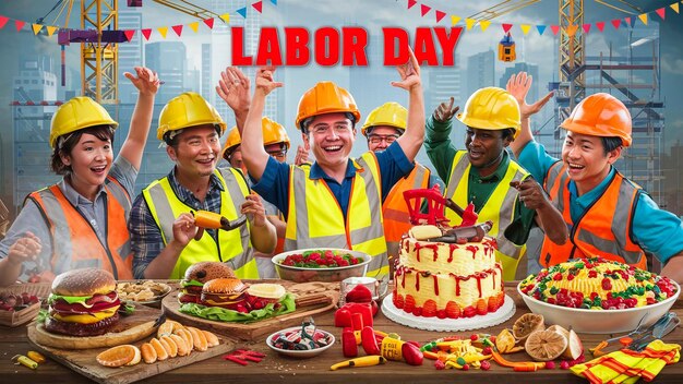 Photo a group of workers are celebrating the day of the day