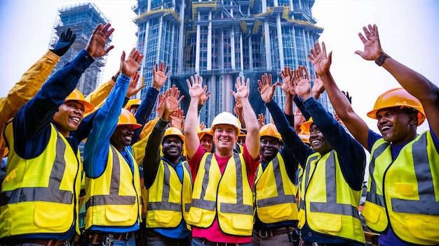 a group of workers are wearing yellow vests and vests