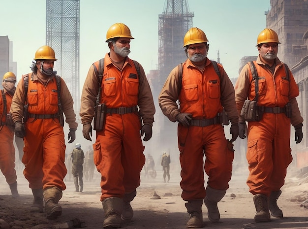 a group of workers in protective gear