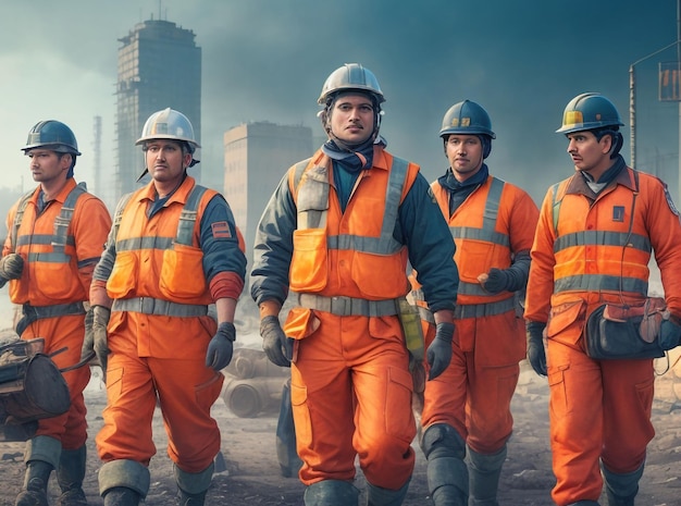 A group of workers in protective gear