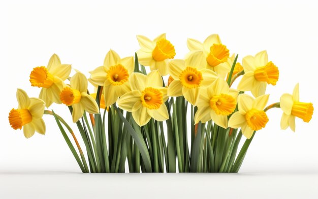 A Group of Yellow Daffodils in a Row