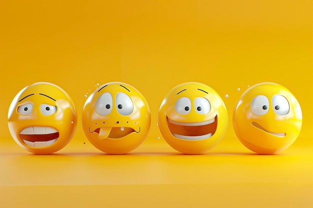 Group of Yellow Emoji Balls With Drawn Faces