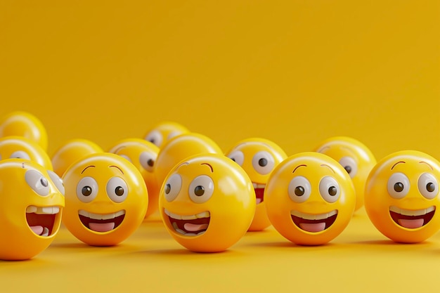 Group of Yellow Emoji Balls With Drawn Faces