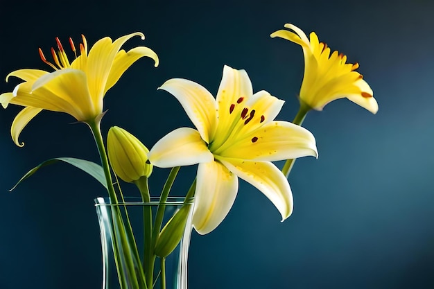 A group of yellow flowers with red spots on them.