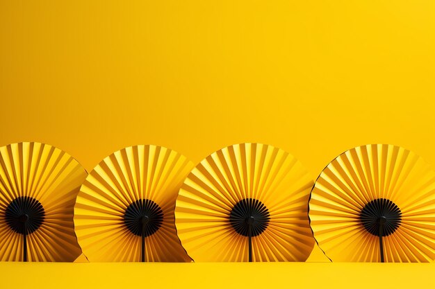 A group of yellow paper umbrellas