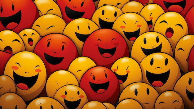 a group of yellow and red smiley faces