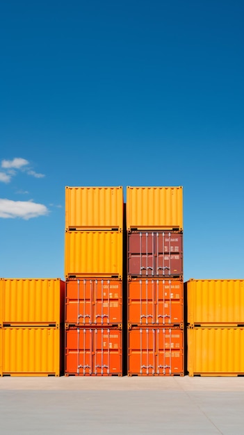 A group of yellow shipping containers sitting on top of a cement ground