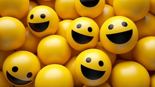 a group of yellow smiley faces with black eyes