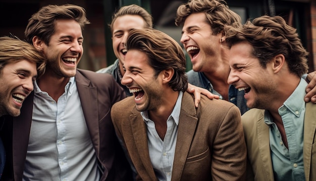 Foto un gruppo di giovani adulti che sorridono e ridono insieme generati dall'intelligenza artificiale