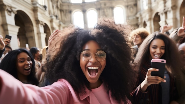 Group of young african american girlfriends taking a selfie