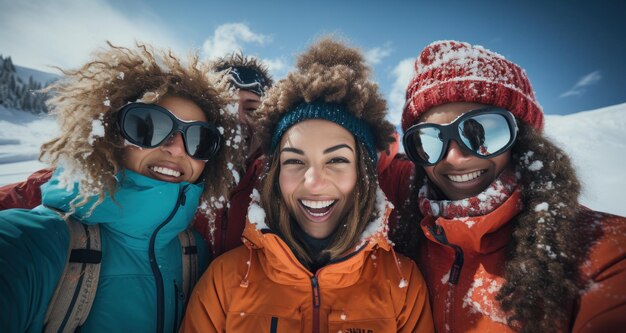 a group of young athletes skiing in a snow covered mountain