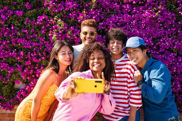 Group of young best friends bonding outdoors