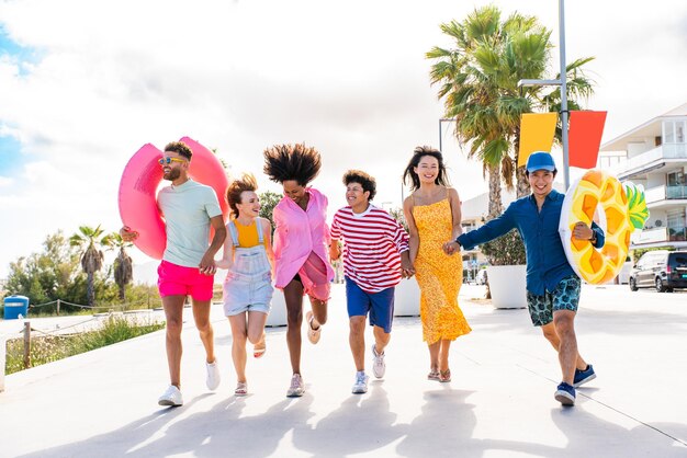 Group of young best friends bonding outdoors