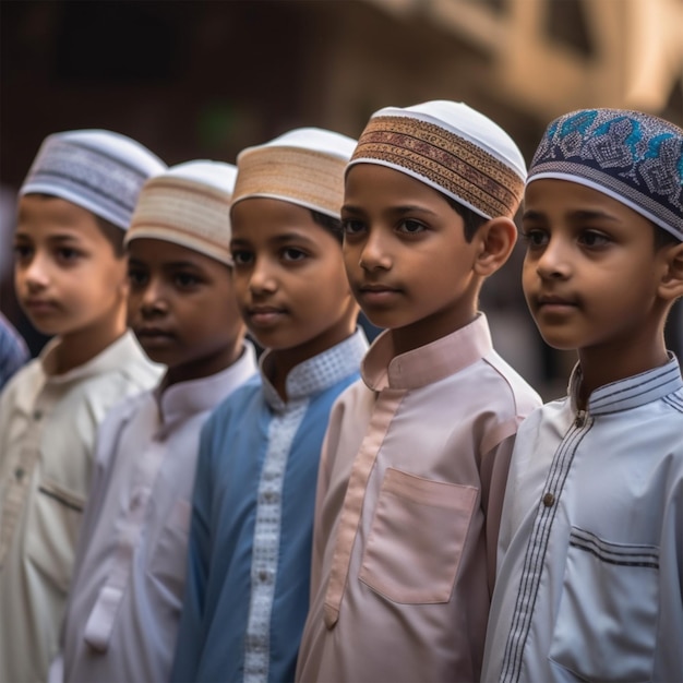 Photo a group of young boys standing in a line