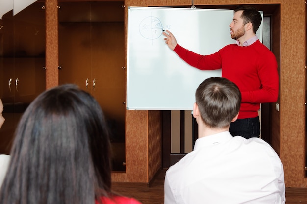 Group of young business people in a meeting at office.