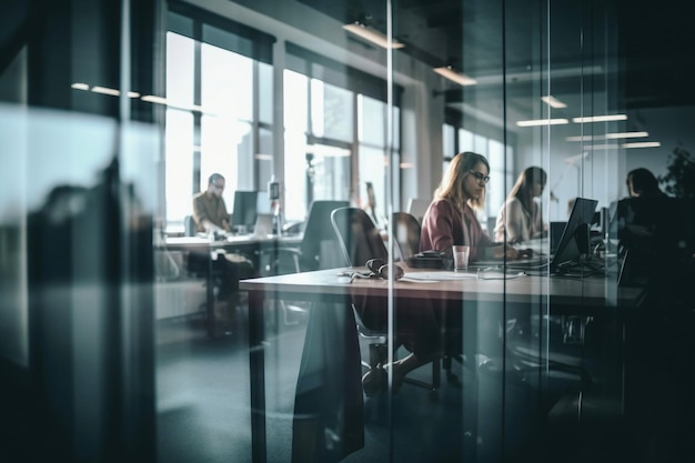 Group of young business people working together at computer in office Generative AI