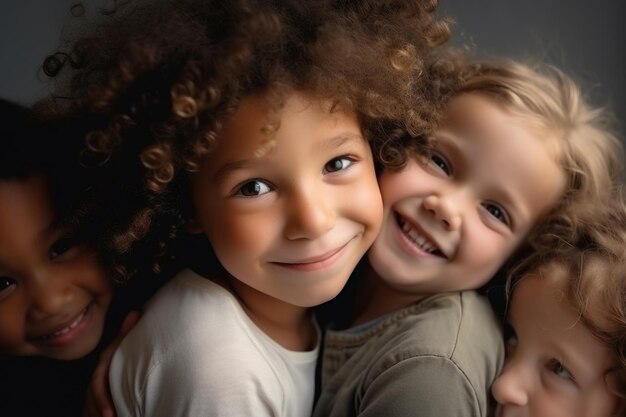 Group of young children gathered together posing for picture