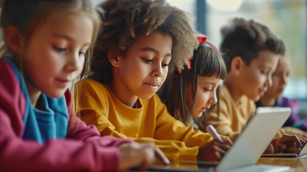 Group of Young Children Sitting at a Table With Cell Phones Children Day