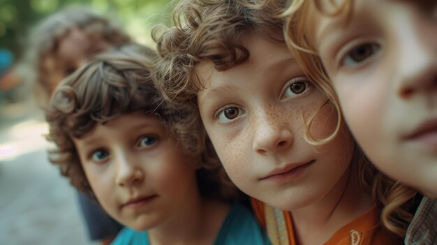 Foto un gruppo di bambini piccoli in piedi l'uno accanto all'altro perfetto per illustrare l'amicizia della diversità o un ambiente scolastico