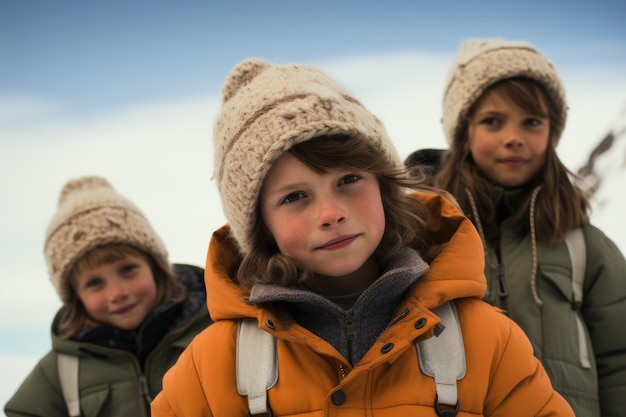 Photo a group of young children standing next to each other