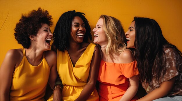 Group of young diverse female celebrate their healthy and active lifestyle in a sports studio and