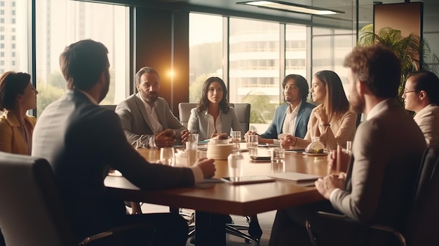 Group of young executives holding a work meeting in a conference room