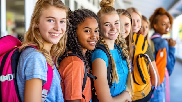 Foto un gruppo di giovani ragazze sorridono e posano per una foto