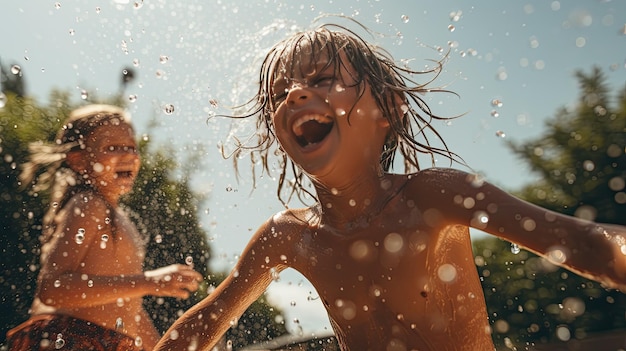 Foto gruppo di giovani ragazze che giocano in acqua giornata dei bambini