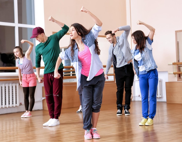 Group of young hiphop dancers in studio