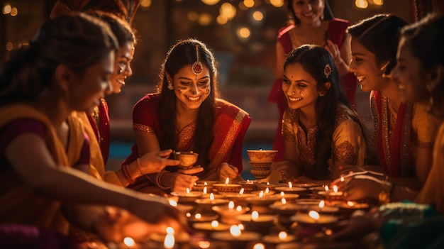 Group of young Indian people joyously celebrating the festival of Diwali