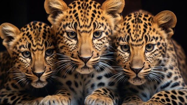 Group of young leopards close up