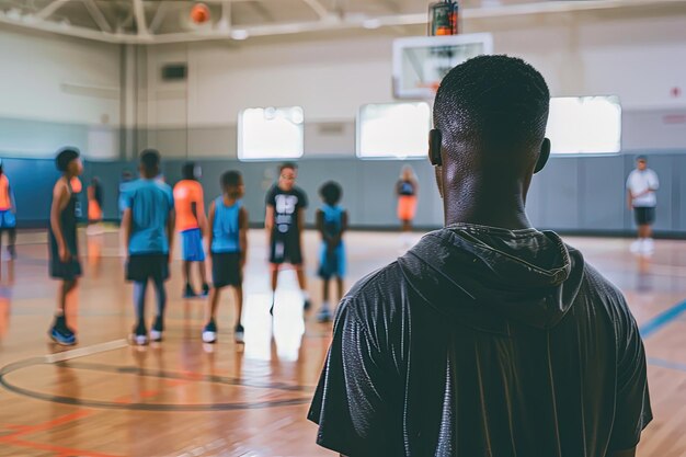 A group of young men standing on top of a basketball court