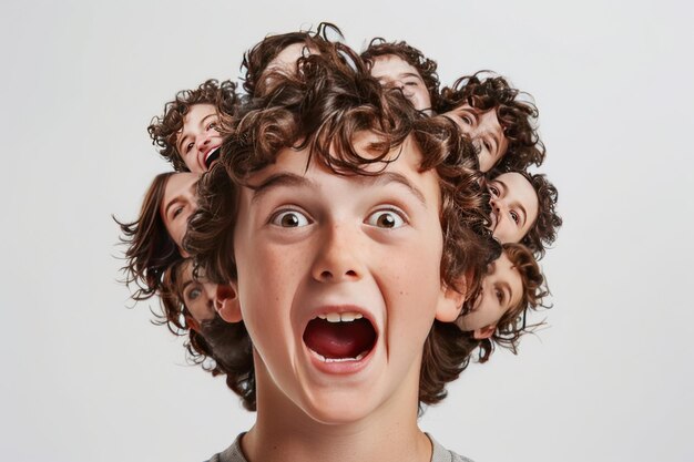 Group of Young Men With Curly Hair Making Faces