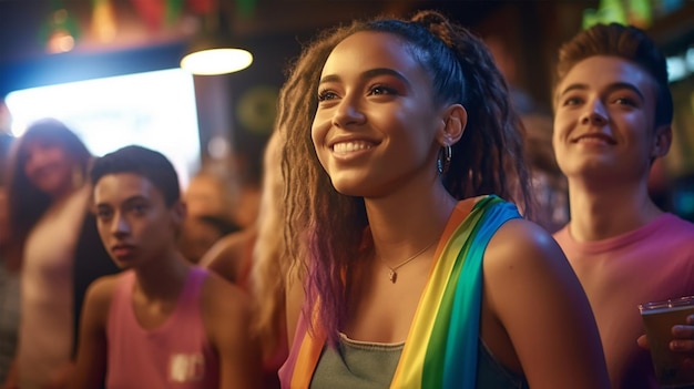 Photo a group of young people celebrating pride month v