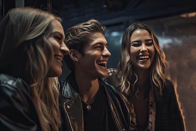 A group of young people laughing together at a bar