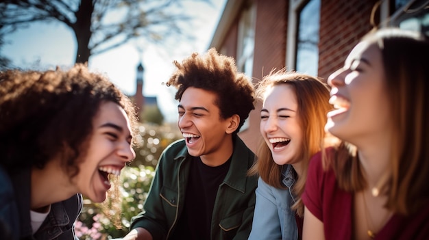 Foto un gruppo di giovani seduti l'uno accanto all'altro