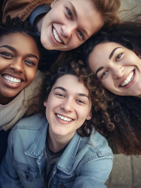 a group of young people smiling and posing for a photo.